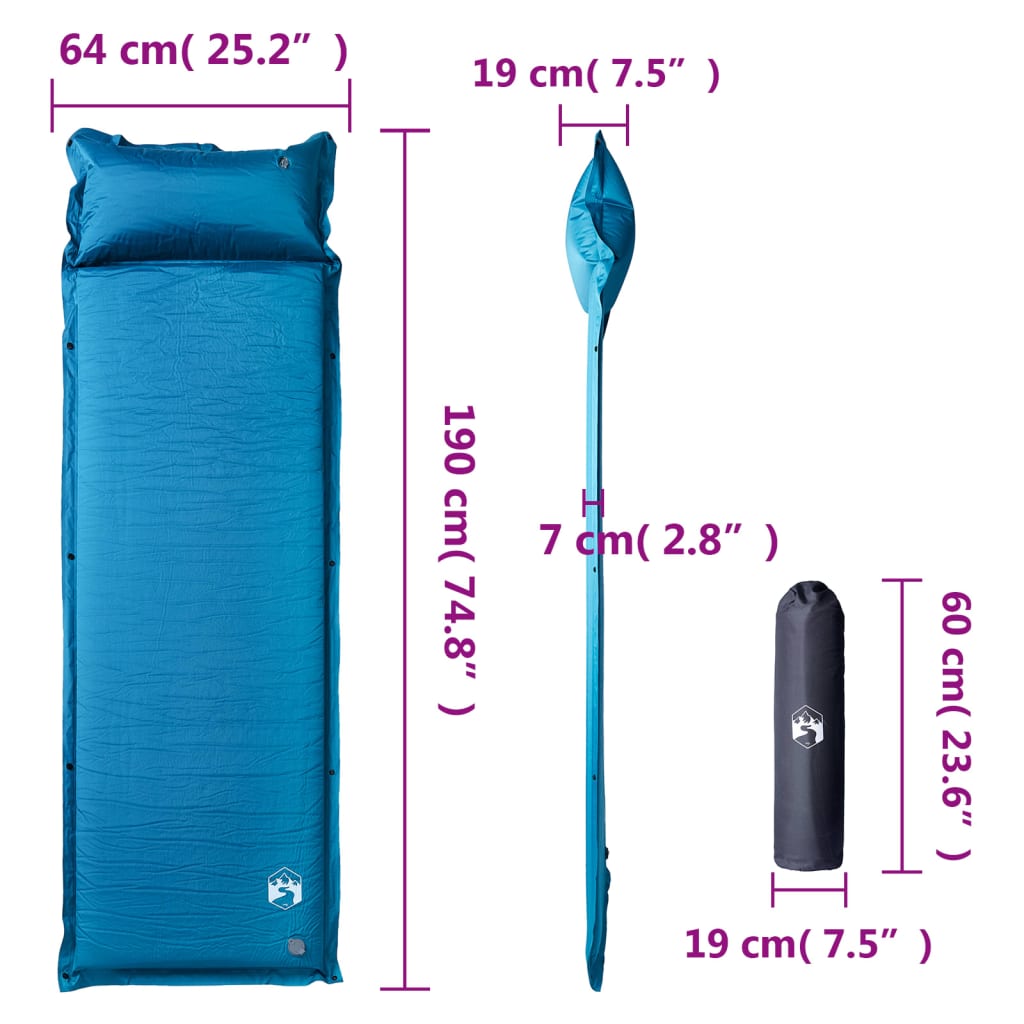 vidaXL Saltea de camping gonflabilă cu pernă, 1 persoană, turcoaz vidaXL Saltea de camping gonflabilă cu pernă, 1 persoană, turcoaz