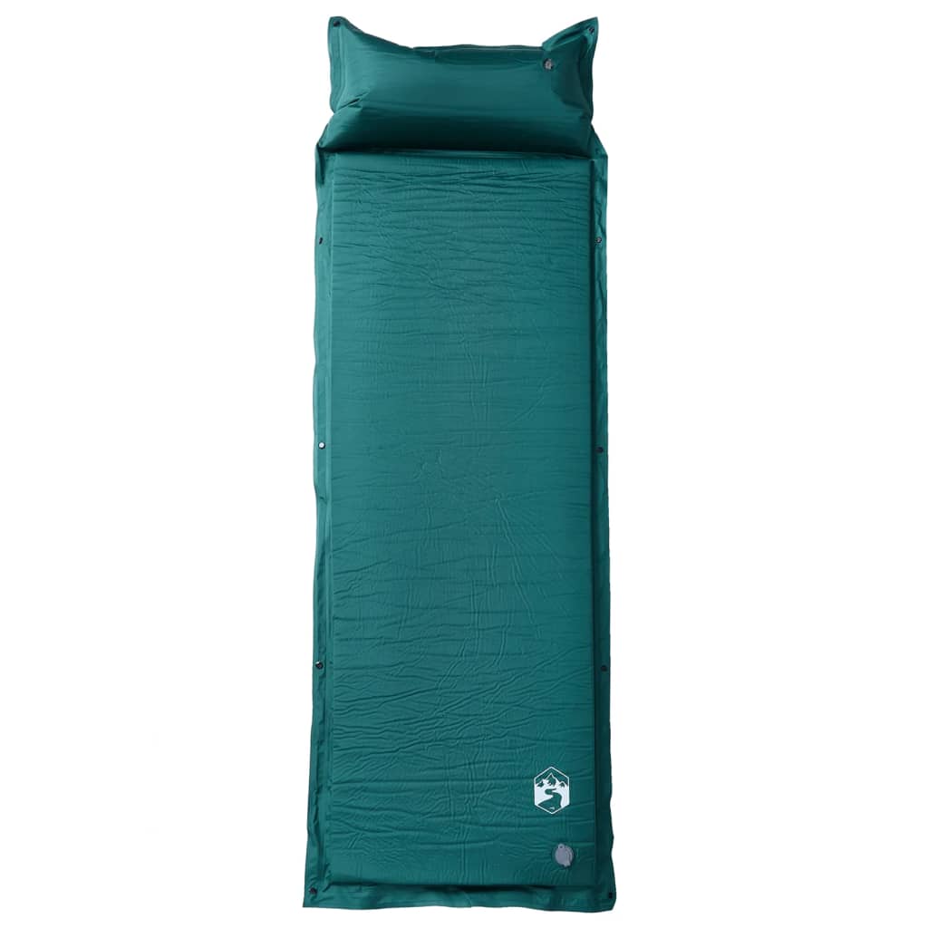 vidaXL Saltea camping auto-gonflabilă, cu pernă, 1 persoană, verde
