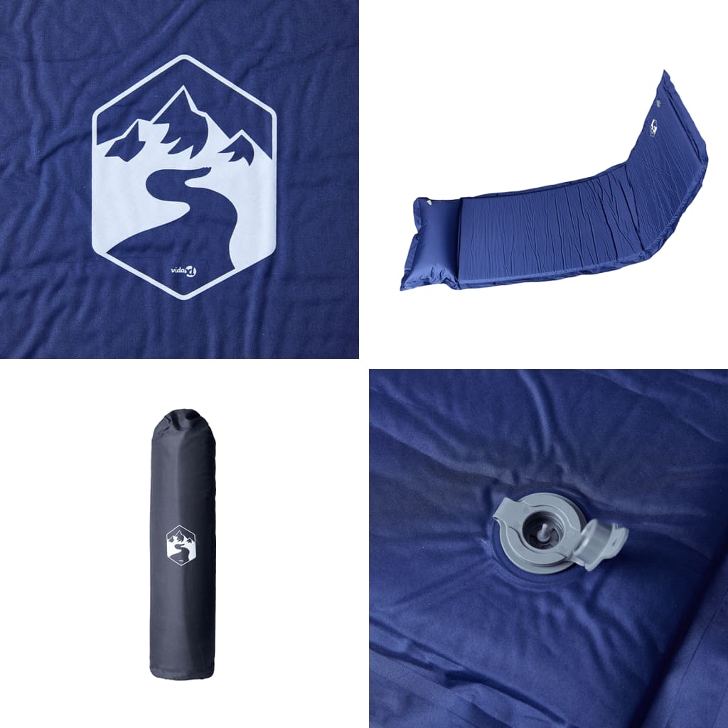 vidaXL Saltea de camping auto-gonflabilă cu pernă 1 persoană bleumarin vidaXL Saltea de camping auto-gonflabilă cu pernă 1 persoană bleumarin
