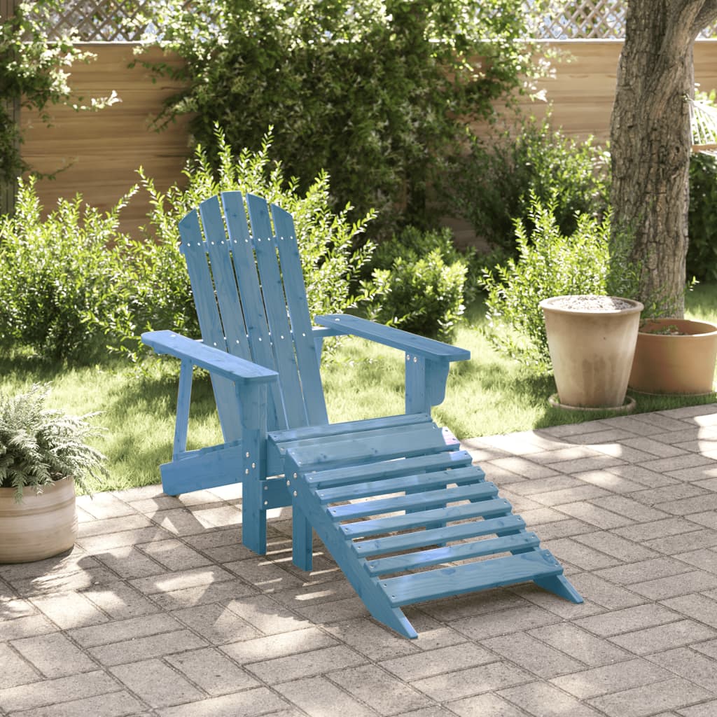 vidaXL Scaun Adirondack cu taburet, albastru, lemn masiv de brad vidaXL Scaun Adirondack cu taburet, albastru, lemn masiv de brad