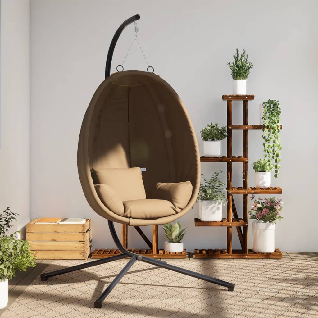 vidaXL Scaun suspendat tip ou, cu suport, taupe, țesătură și oțel vidaXL Scaun suspendat tip ou, cu suport, taupe, țesătură și oțel