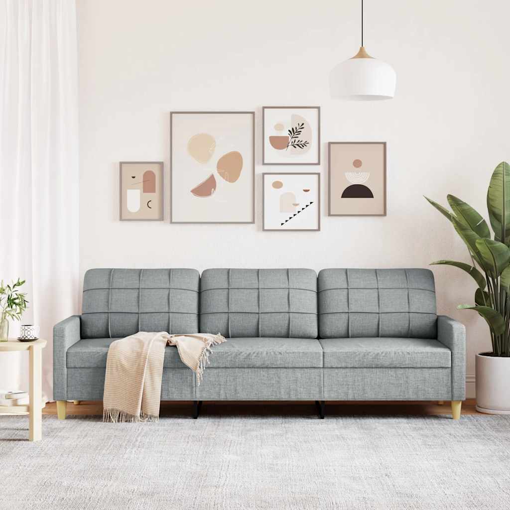 vidaXL Canapea cu 3 locuri, gri deschis, 210 cm, material textil