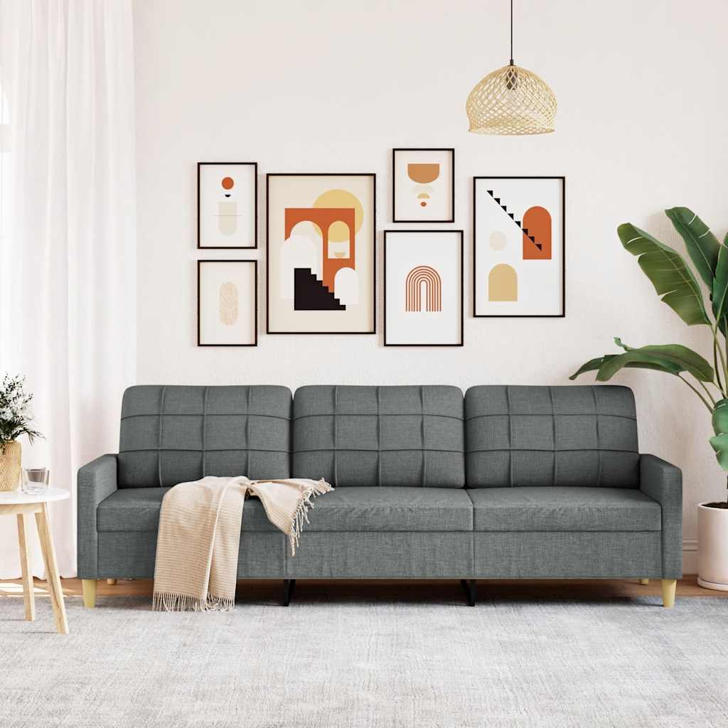 vidaXL Canapea cu 3 locuri, gri închis, 210 cm, material textil vidaXL Canapea cu 3 locuri, gri închis, 210 cm, material textil
