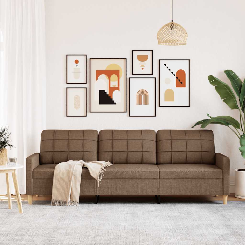 vidaXL Canapea cu 3 locuri, maro, 210 cm, material textil vidaXL Canapea cu 3 locuri, maro, 210 cm, material textil