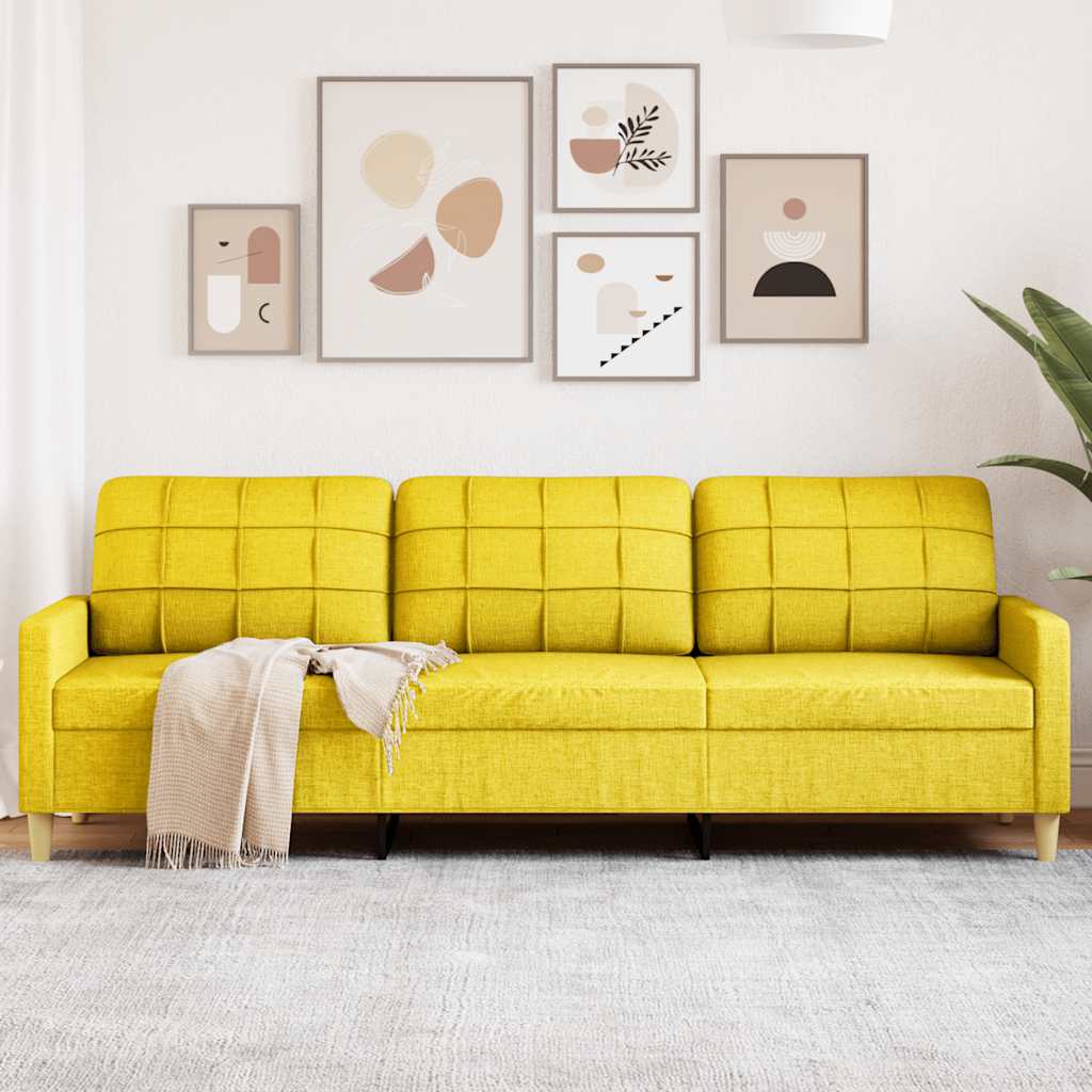 vidaXL Canapea cu 3 locuri, galben deschis, 210 cm, material textil vidaXL Canapea cu 3 locuri, galben deschis, 210 cm, material textil