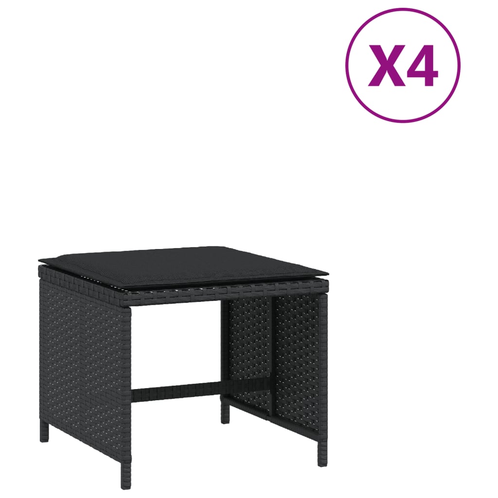 vidaXL Scaune de grădină cu perne, 4 buc. negru 40x40x35 cm poliratan vidaXL Scaune de grădină cu perne, 4 buc. negru 40x40x35 cm poliratan