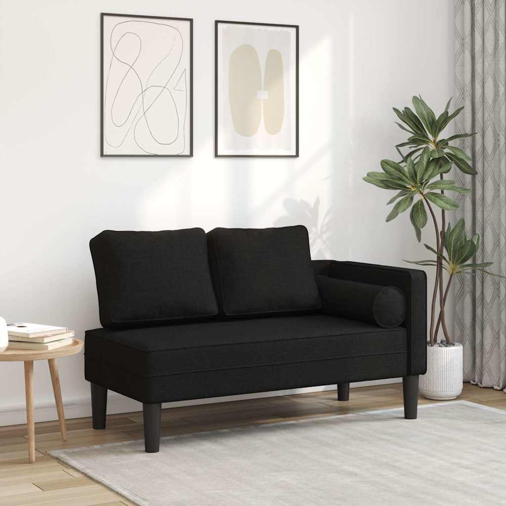 vidaXL Șezlong cu perne, negru, material textil vidaXL Șezlong cu perne, negru, material textil