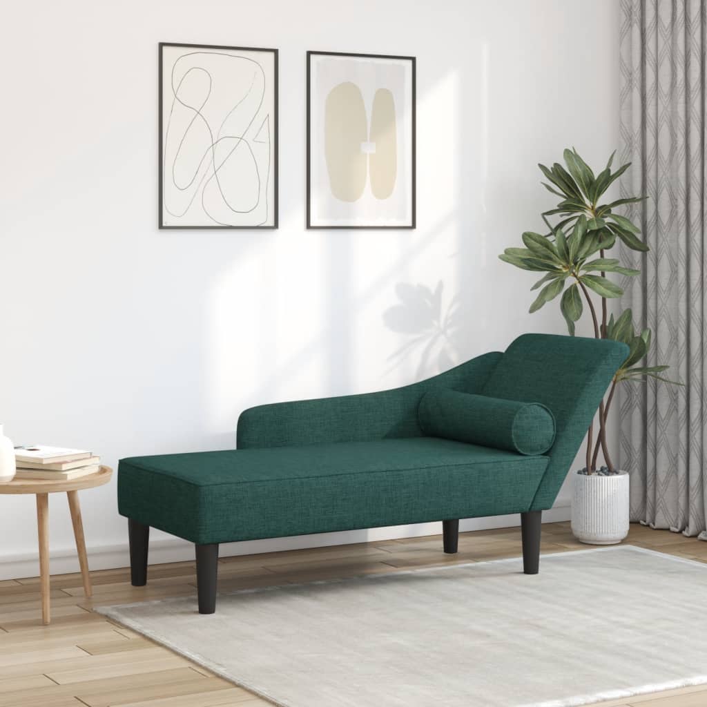 vidaXL Șezlong cu perne, verde închis, material textil vidaXL Șezlong cu perne, verde închis, material textil