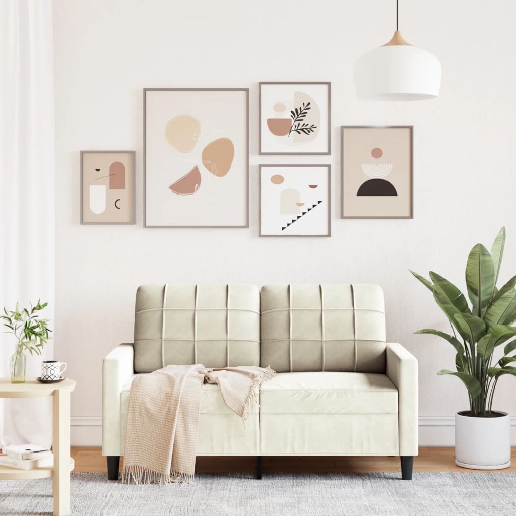 vidaXL Canapea cu 2 locuri, crem, 120 cm, catifea