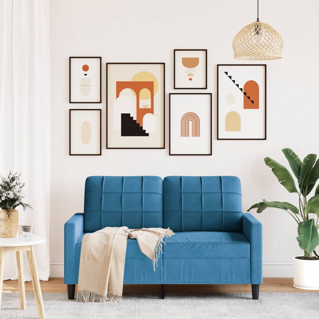 vidaXL Canapea cu 2 locuri, albastru, 120 cm, catifea