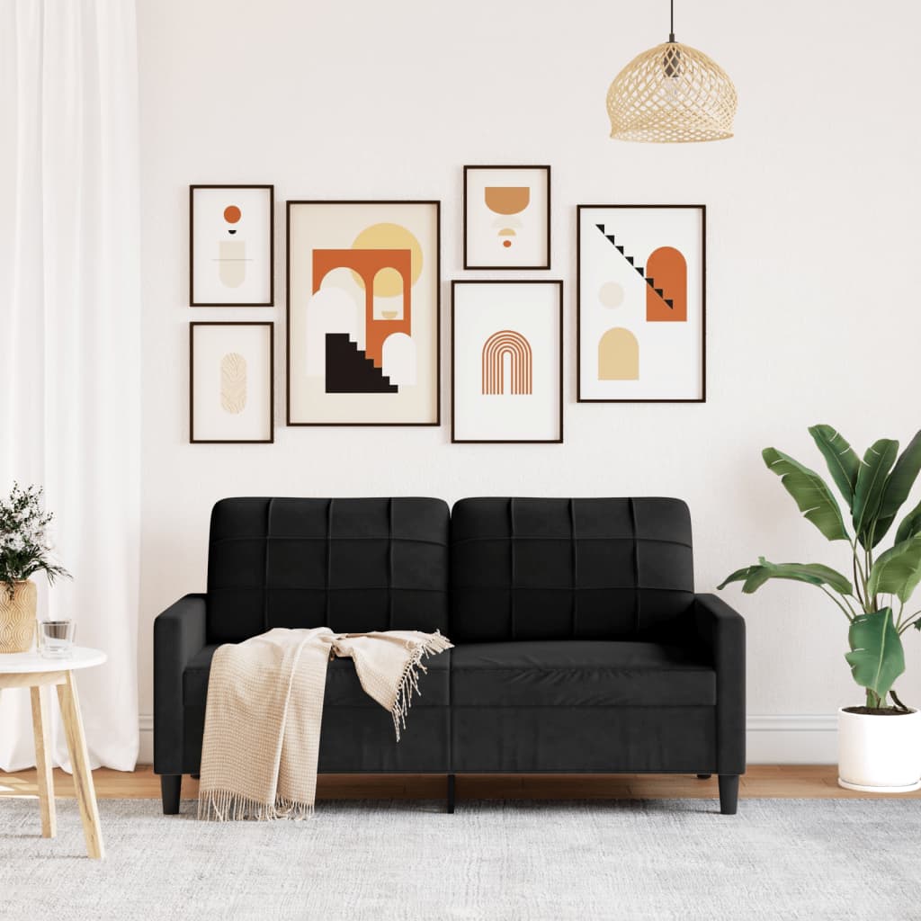 vidaXL Canapea cu 2 locuri, negru, 140 cm, catifea