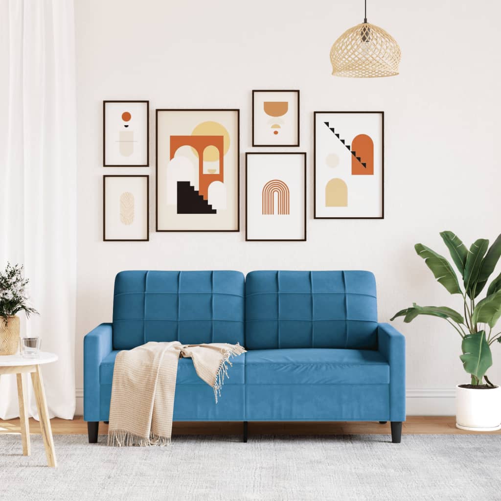vidaXL Canapea cu 2 locuri, albastru, 140 cm, catifea vidaXL Canapea cu 2 locuri, albastru, 140 cm, catifea