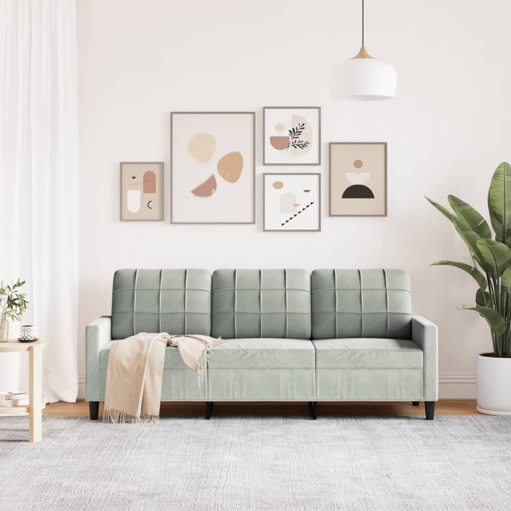 vidaXL Canapea cu 3 locuri, gri deschis, material 180CM catifea vidaXL Canapea cu 3 locuri, gri deschis, material 180CM catifea