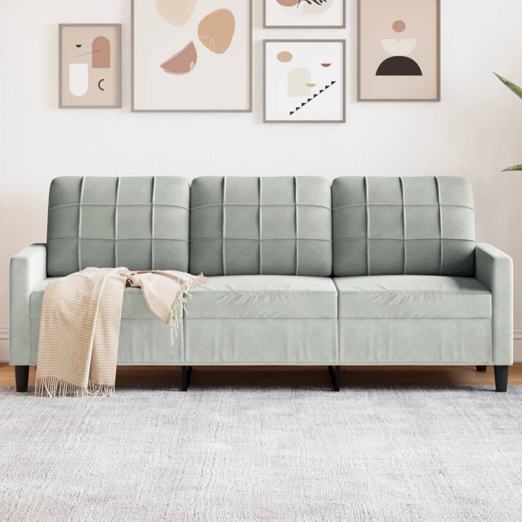 vidaXL Canapea cu 3 locuri, gri deschis, material 180CM catifea vidaXL Canapea cu 3 locuri, gri deschis, material 180CM catifea