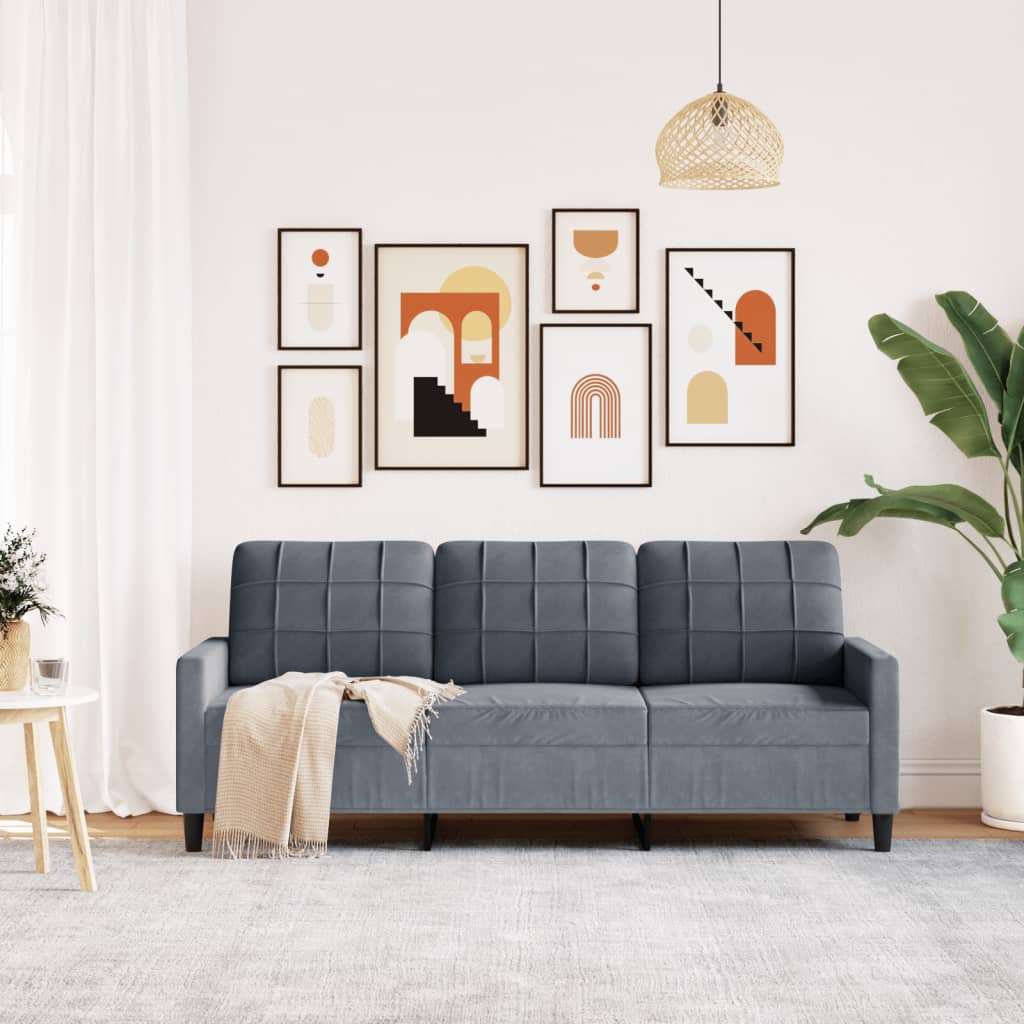 vidaXL Canapea cu 3 locuri, gri închis, 180 cm, material catifea