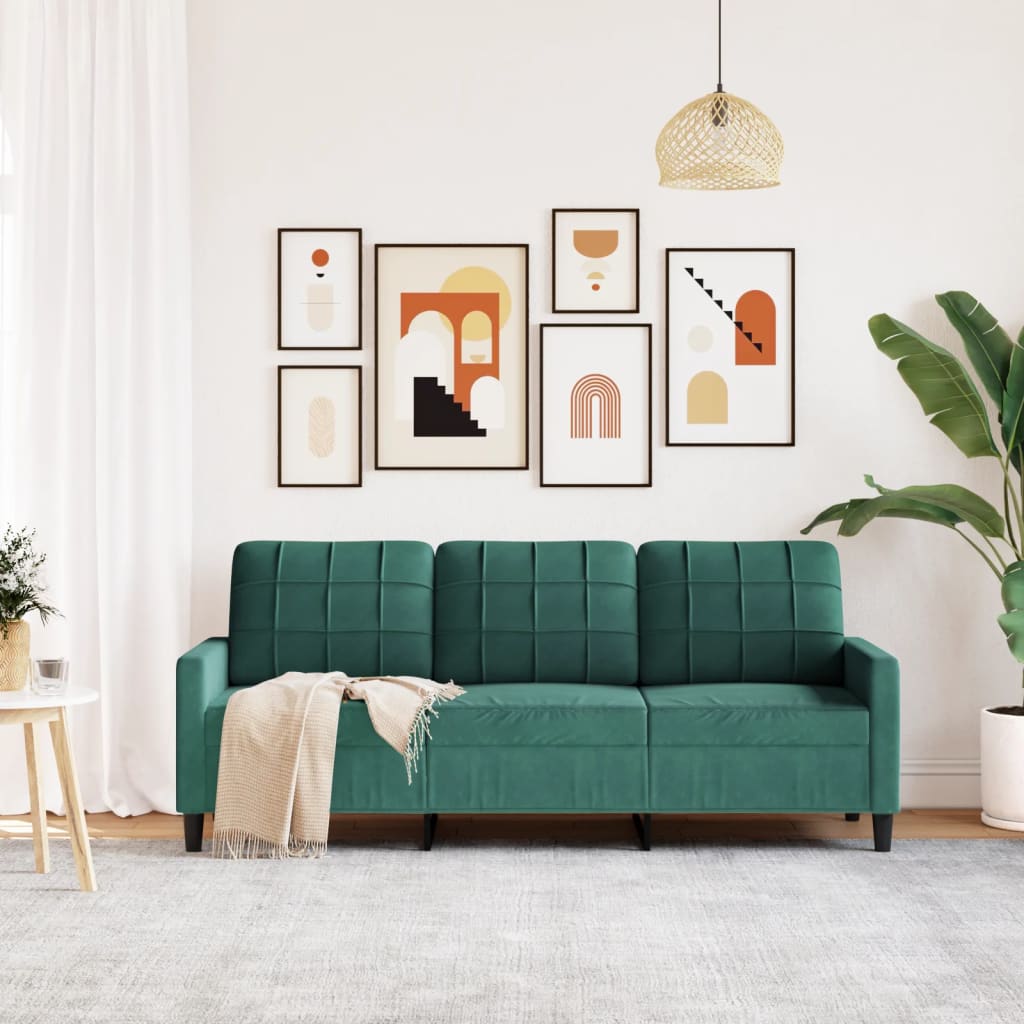 vidaXL Canapea cu 3 locuri, verde închis, 180 cm, catifea