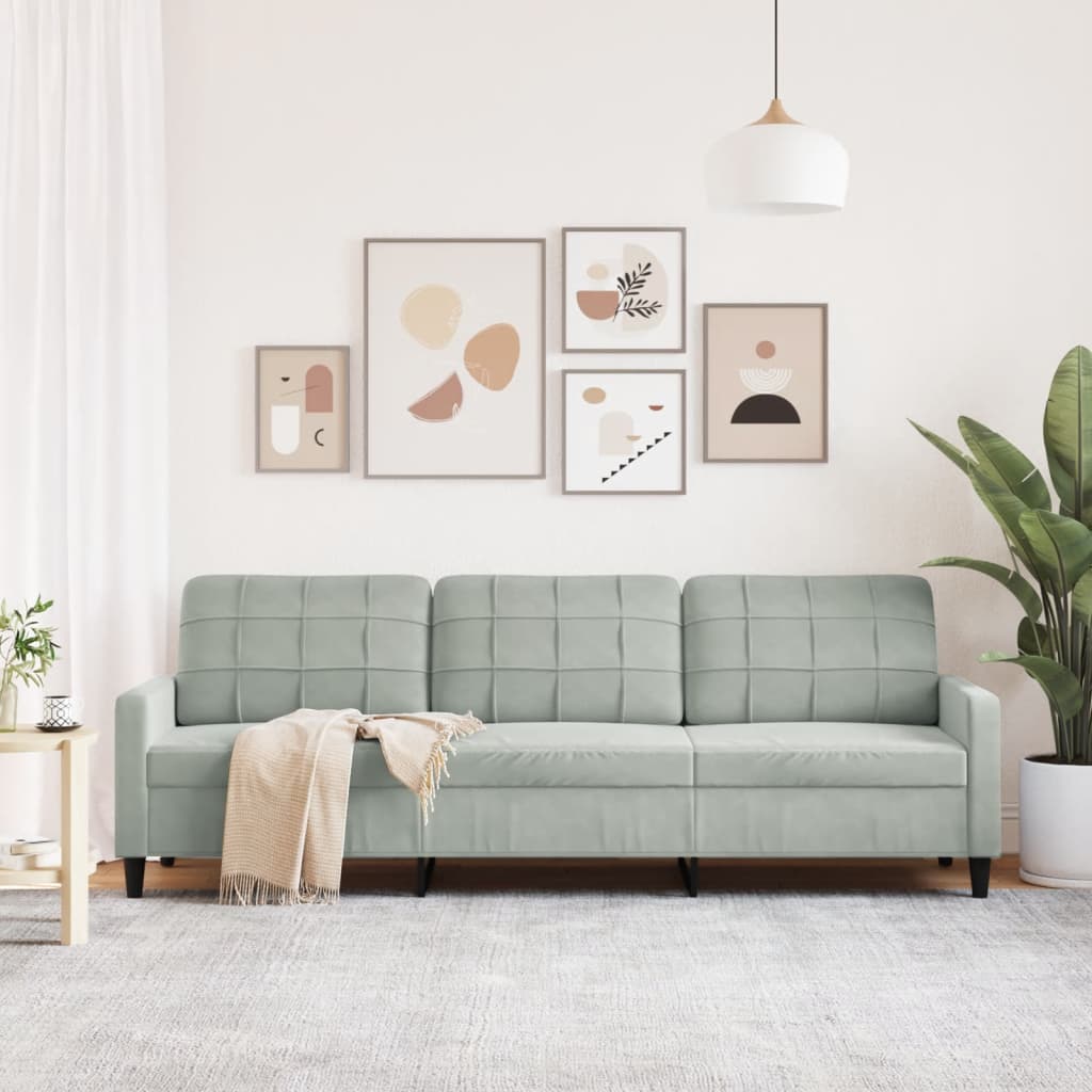 vidaXL Canapea cu 3 locuri, gri deschis, 210 cm, material catifea vidaXL Canapea cu 3 locuri, gri deschis, 210 cm, material catifea