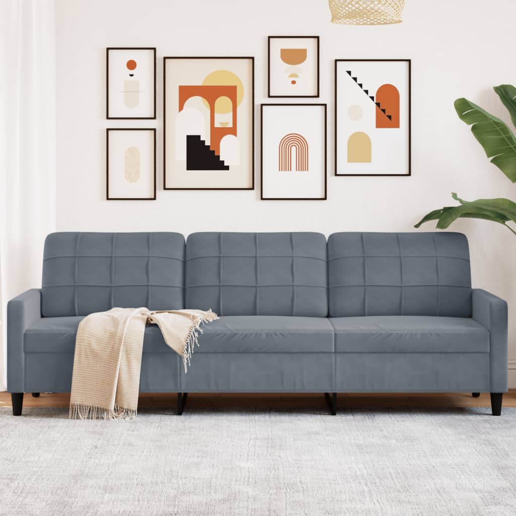 vidaXL Canapea cu 3 locuri, gri închis, 210 cm, material catifea vidaXL Canapea cu 3 locuri, gri închis, 210 cm, material catifea