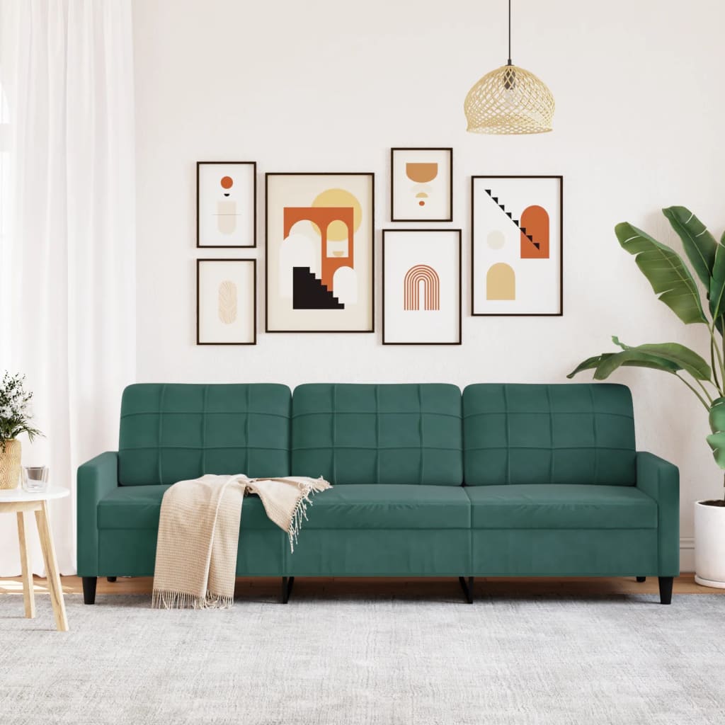 vidaXL Canapea cu 3 locuri, verde închis, 210 cm, catifea