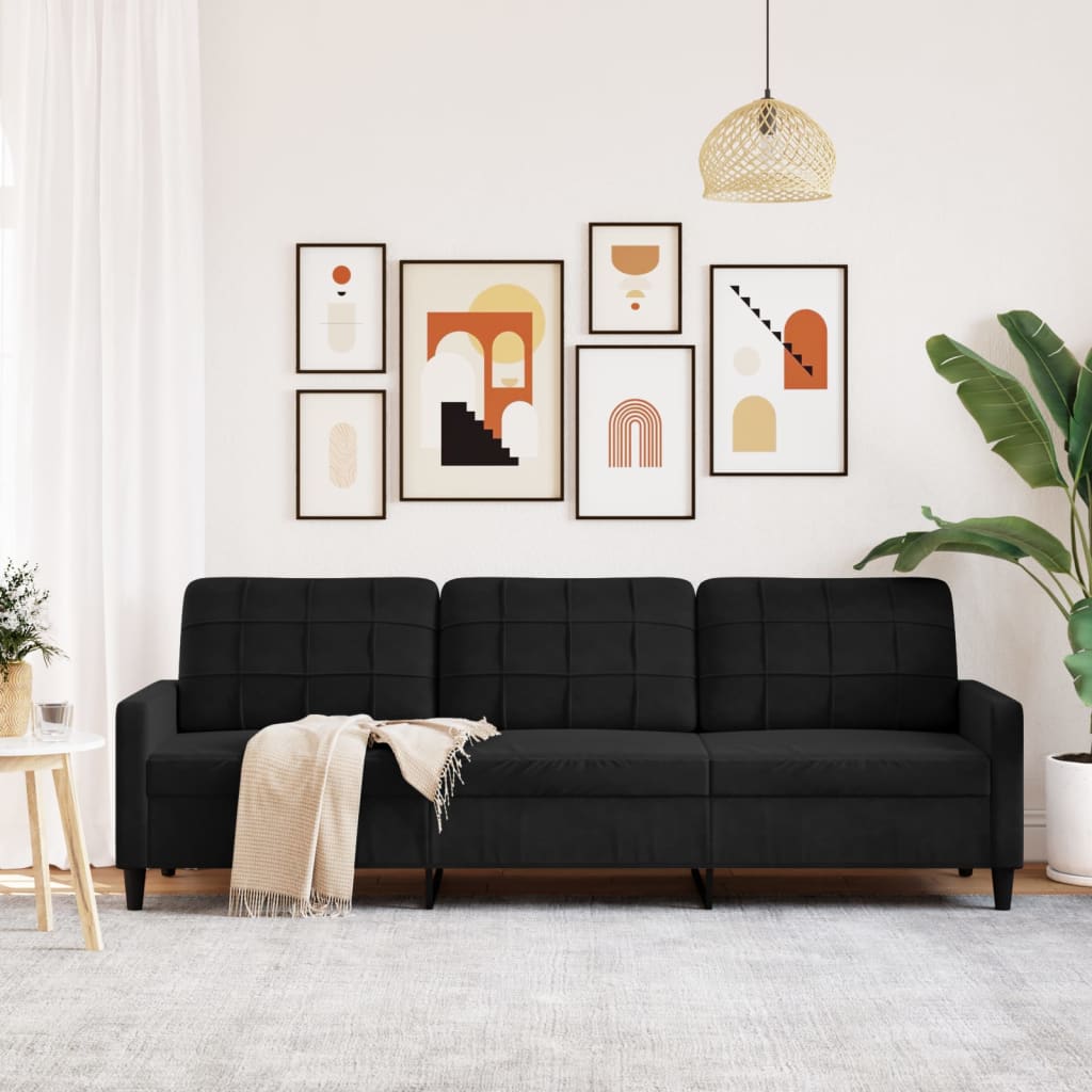 vidaXL Canapea cu 3 locuri, negru, 210 cm, material catifea