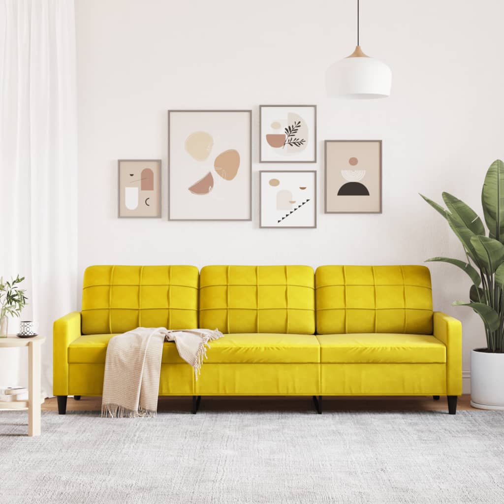 vidaXL Canapea cu 3 locuri, galben, 210 cm, catifea vidaXL Canapea cu 3 locuri, galben, 210 cm, catifea