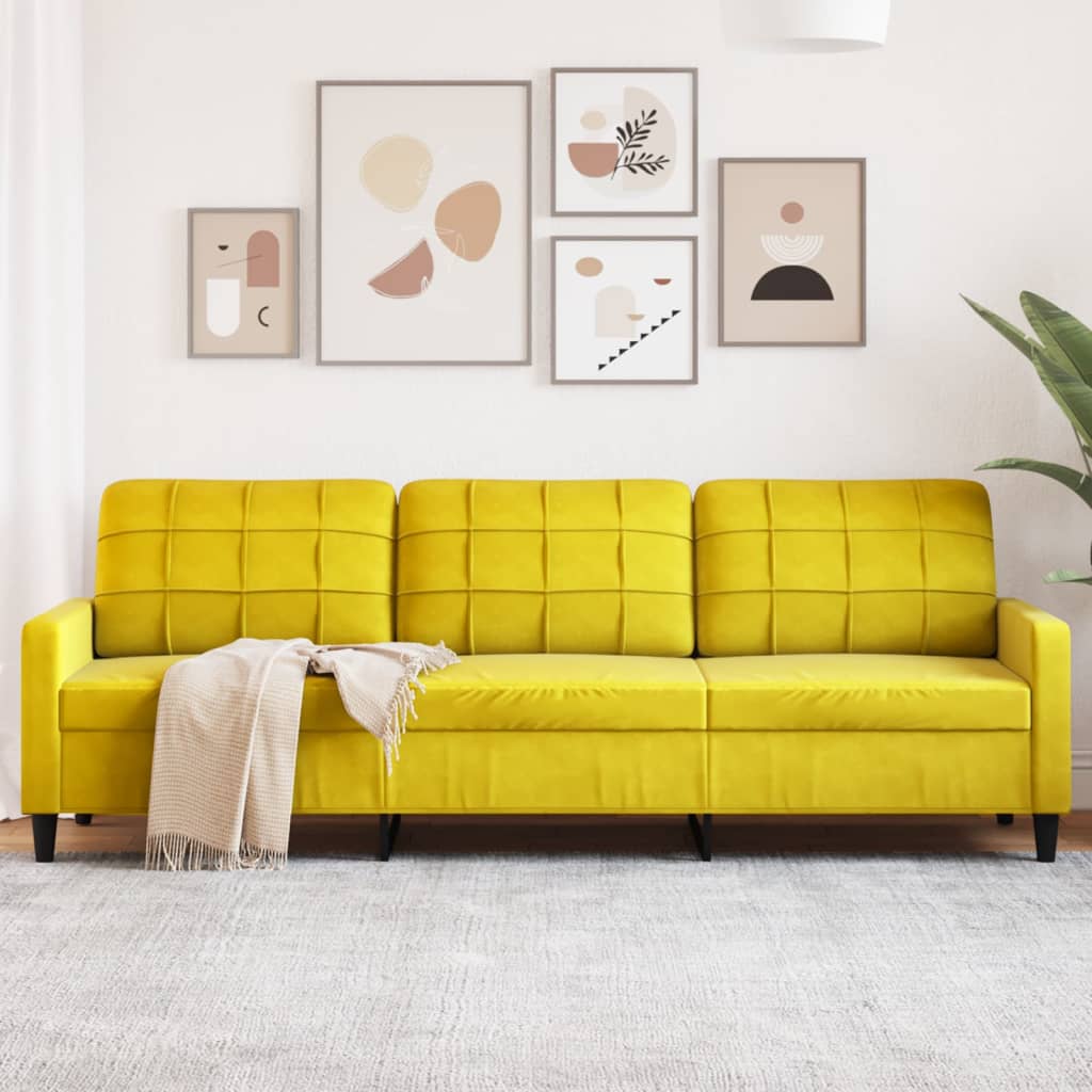 vidaXL Canapea cu 3 locuri, galben, 210 cm, catifea vidaXL Canapea cu 3 locuri, galben, 210 cm, catifea