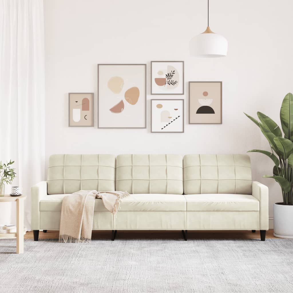 vidaXL Canapea cu 3 locuri, crem, 210 cm, material catifea