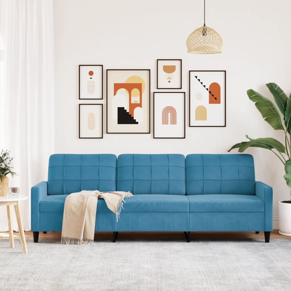 vidaXL Canapea cu 3 locuri, Albastru, 210 cm, material catifea vidaXL Canapea cu 3 locuri, Albastru, 210 cm, material catifea