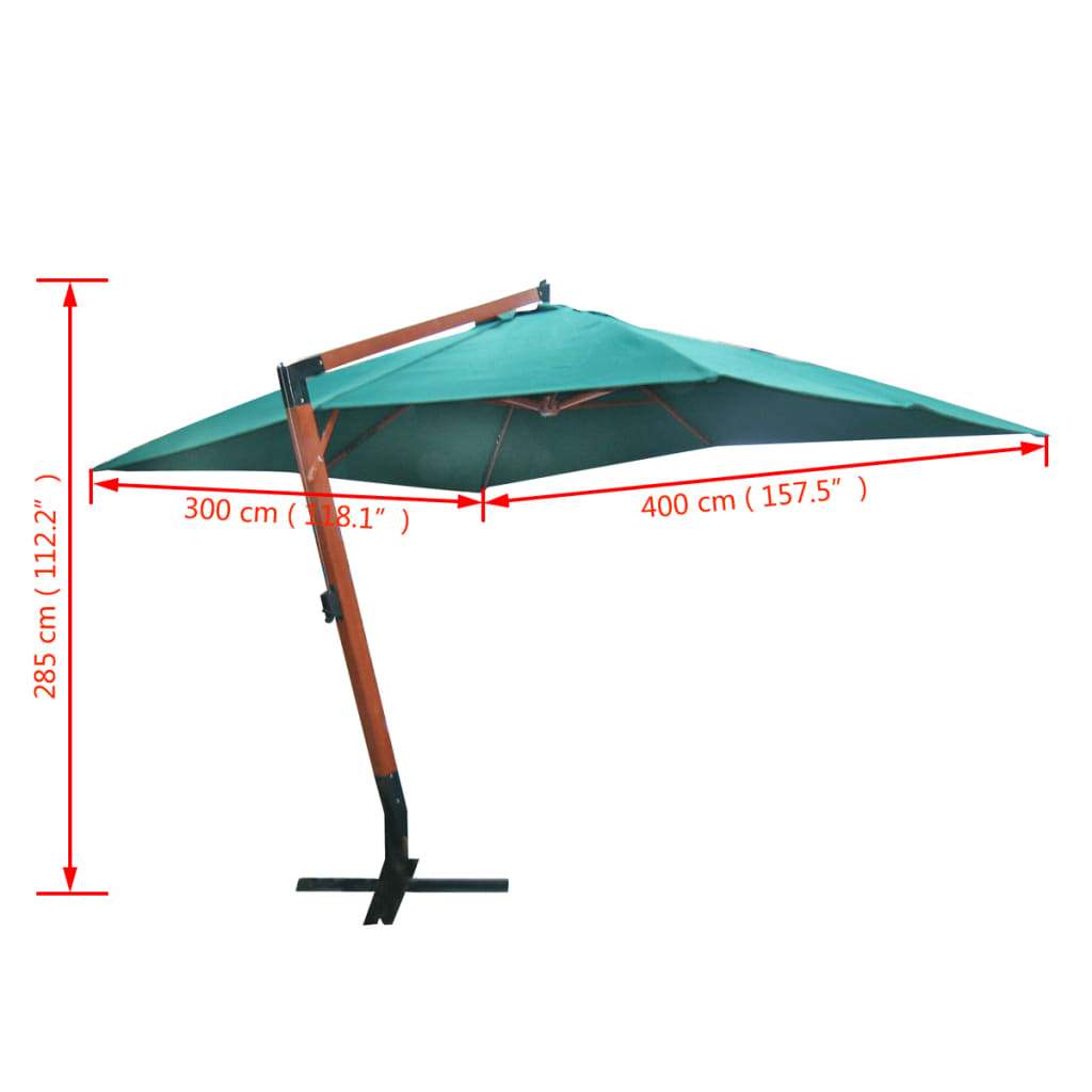 vidaXL Umbrelă de soare suspendată 300 x 400 cm, Verde vidaXL Umbrelă de soare suspendată 300 x 400 cm, Verde