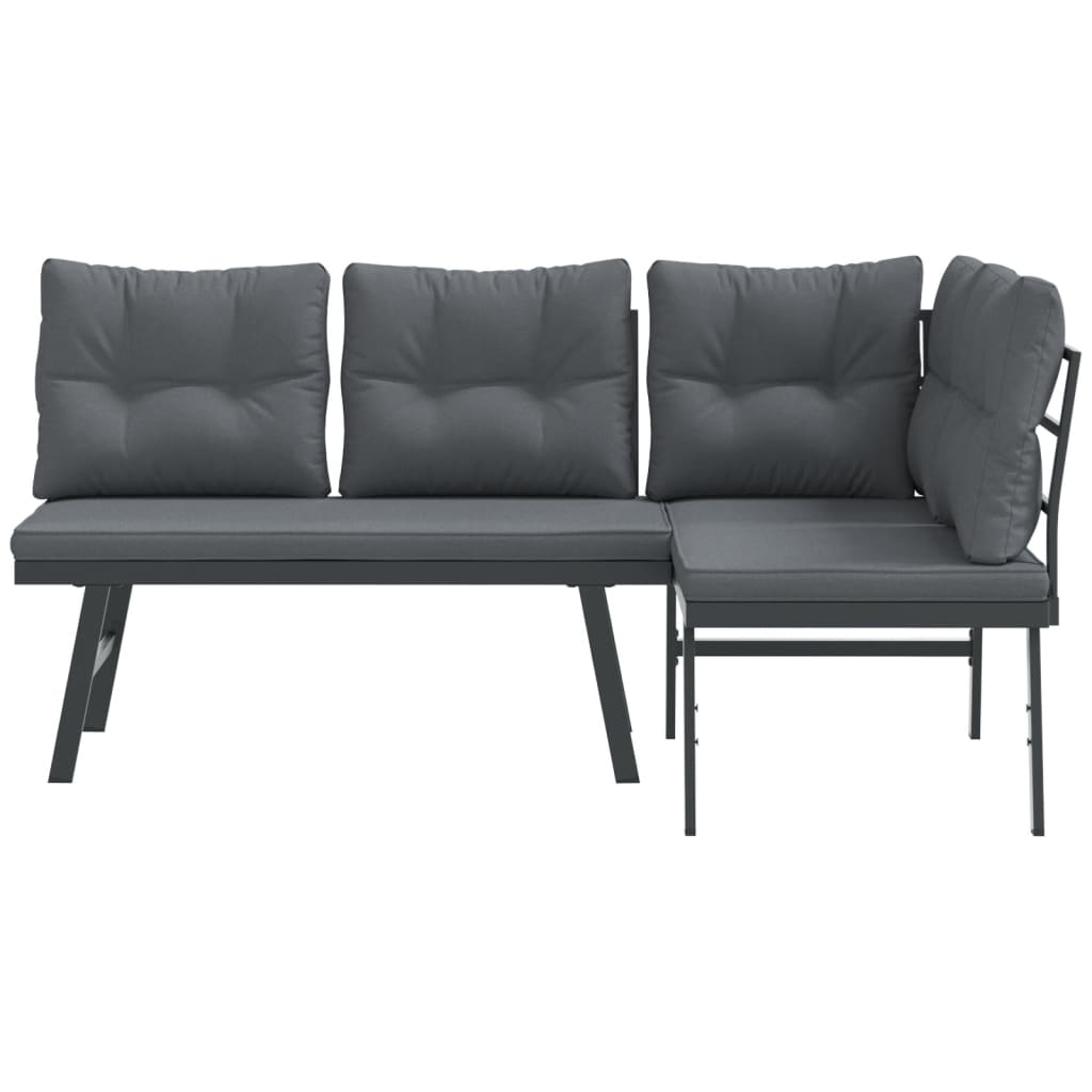 vidaXL Bănci de grădină cu perne 2 buc negru oțel vopsit electrostatic