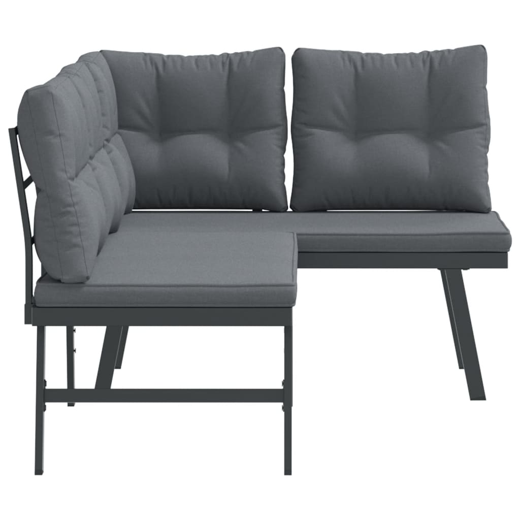 vidaXL Bănci de grădină cu perne 2 buc negru oțel vopsit electrostatic