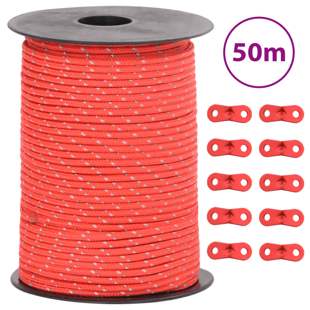 vidaXL Funie pentru cort cu benzi reflectorizante și chei, 50 m, 3 mm vidaXL Funie pentru cort cu benzi reflectorizante și chei, 50 m, 3 mm