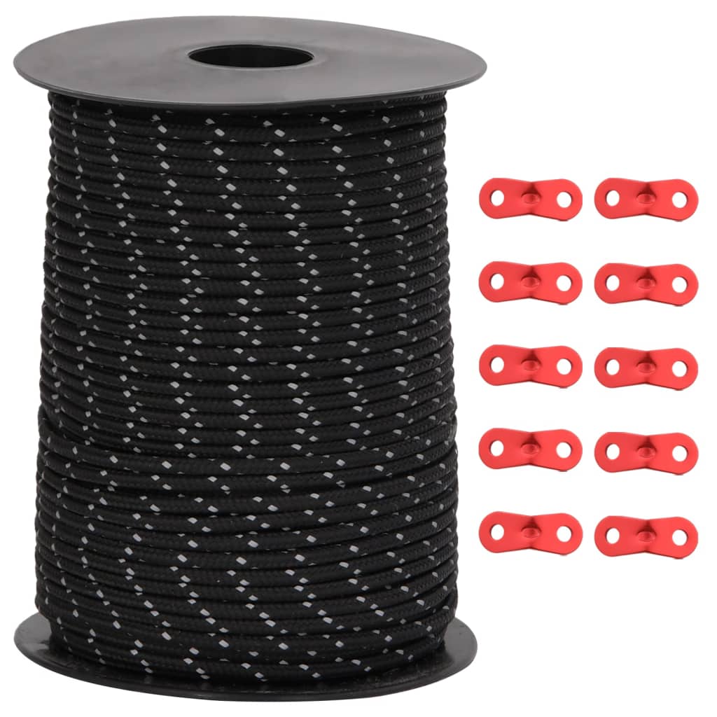 vidaXL Funie pentru cort cu benzi reflectorizante și chei, 50 m, 3 mm vidaXL Funie pentru cort cu benzi reflectorizante și chei, 50 m, 3 mm