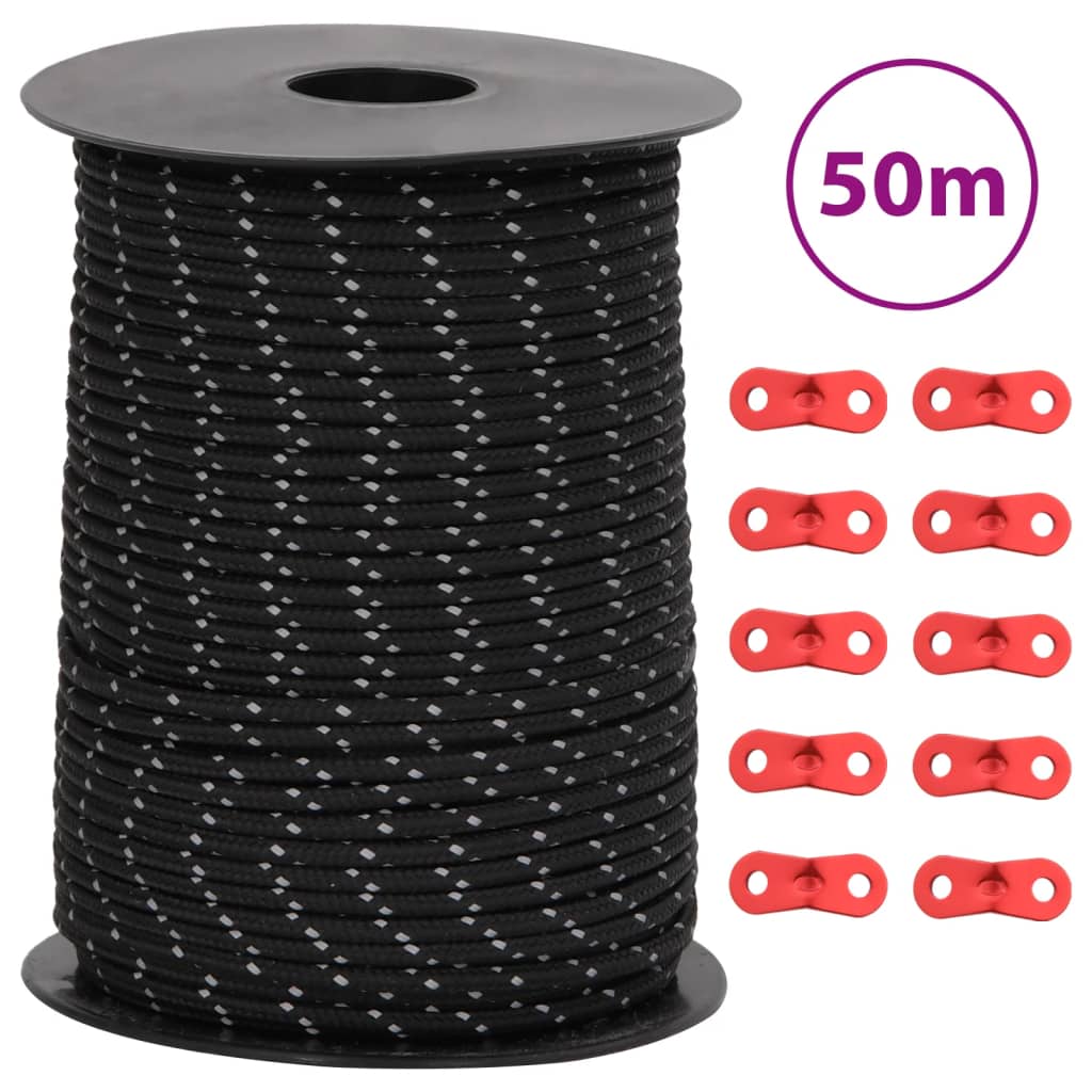 vidaXL Funie pentru cort cu benzi reflectorizante și chei, 50 m, 3 mm vidaXL Funie pentru cort cu benzi reflectorizante și chei, 50 m, 3 mm