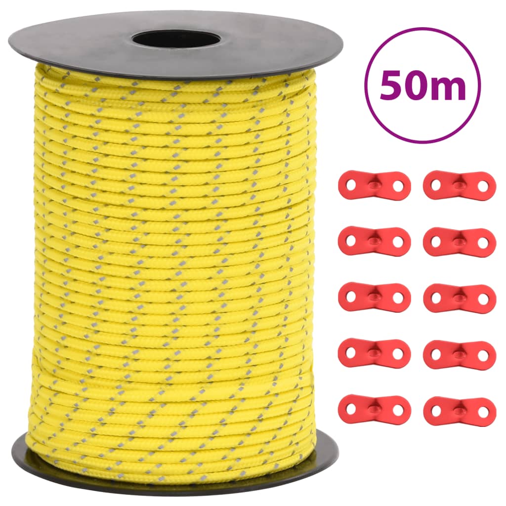 vidaXL Funie pentru cort cu benzi reflectorizante și chei, 50 m, 3 mm vidaXL Funie pentru cort cu benzi reflectorizante și chei, 50 m, 3 mm