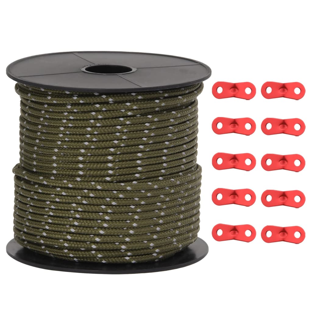vidaXL Funie pentru cort cu benzi reflectorizante și chei, 50 m, 4 mm vidaXL Funie pentru cort cu benzi reflectorizante și chei, 50 m, 4 mm