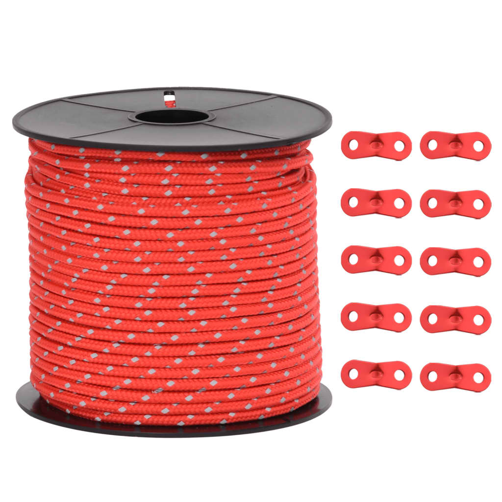 vidaXL Funie pentru cort cu benzi reflectorizante și chei, 50 m, 4 mm vidaXL Funie pentru cort cu benzi reflectorizante și chei, 50 m, 4 mm