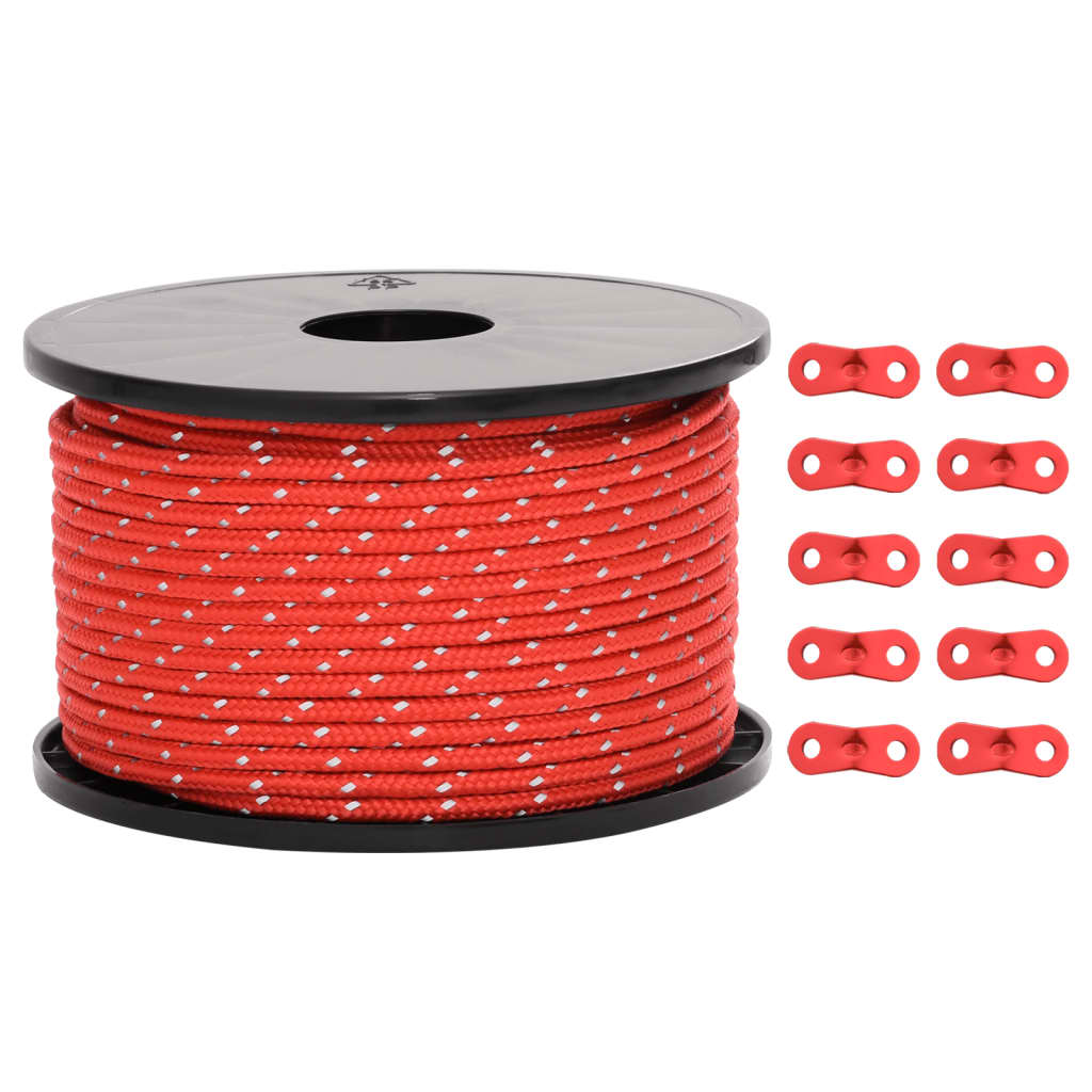 vidaXL Funie pentru cort cu benzi reflectorizante și chei, 50 m, 5 mm vidaXL Funie pentru cort cu benzi reflectorizante și chei, 50 m, 5 mm