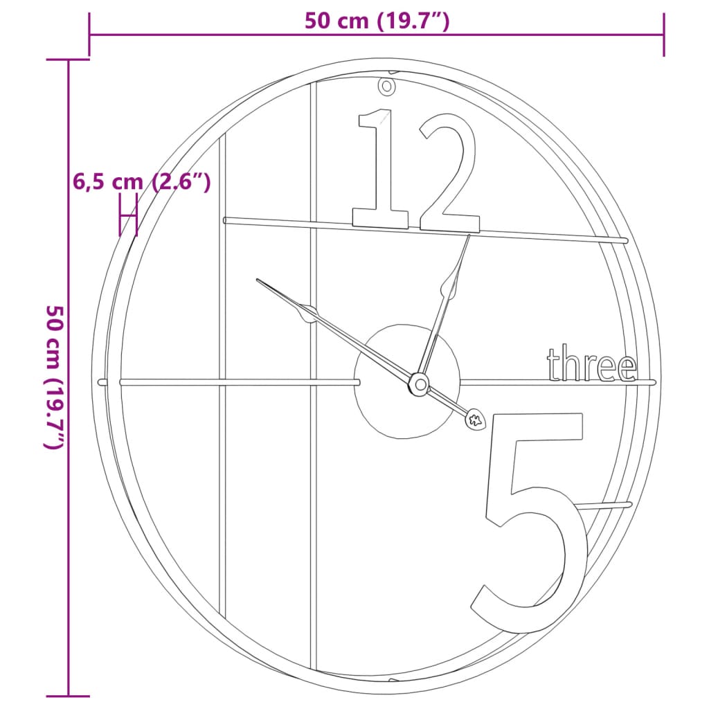 vidaXL Ceas de perete, auriu, 50 cm, fier vidaXL Ceas de perete, auriu, 50 cm, fier