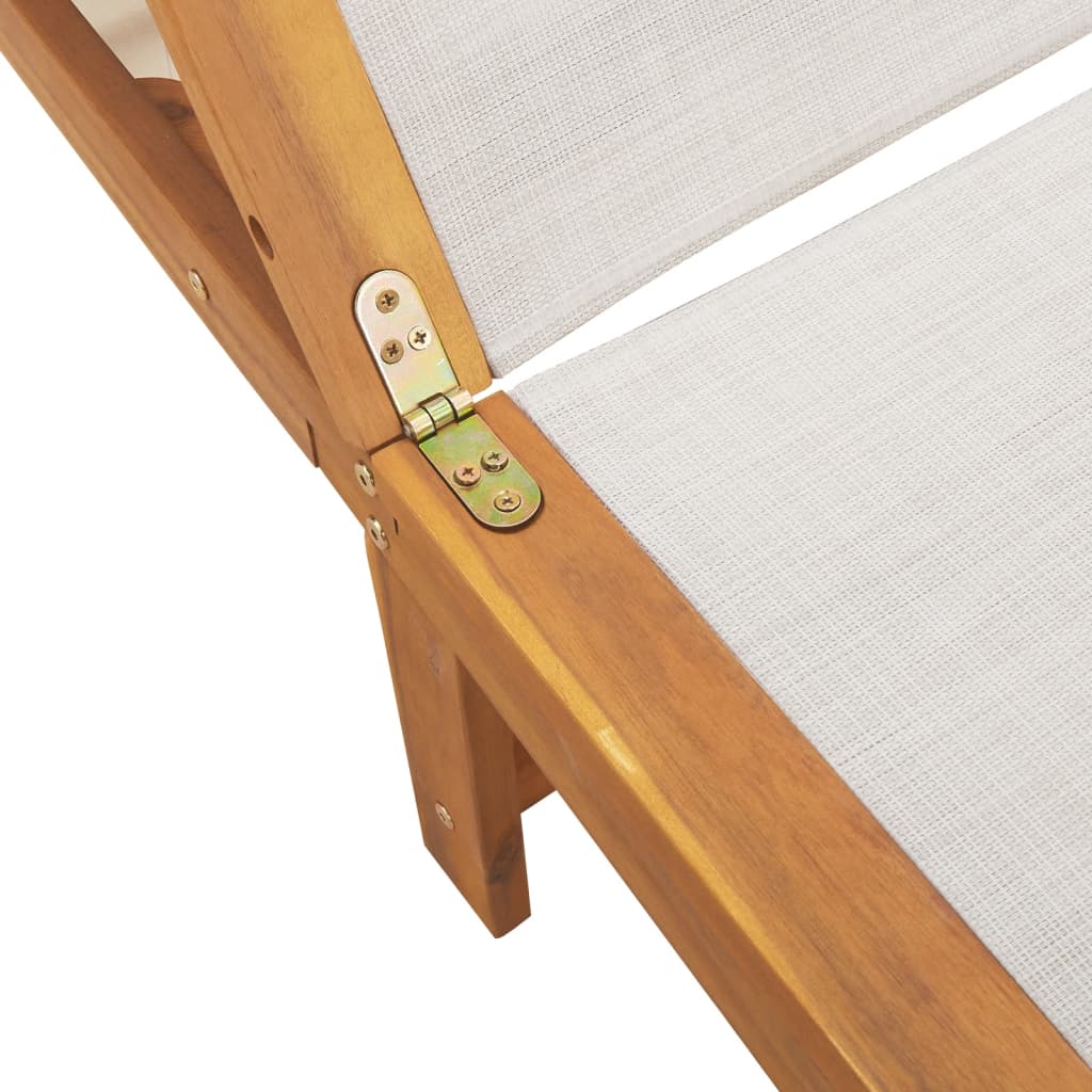 vidaXL Șezlong, gri, cu masă, lemn masiv acacia și textilenă