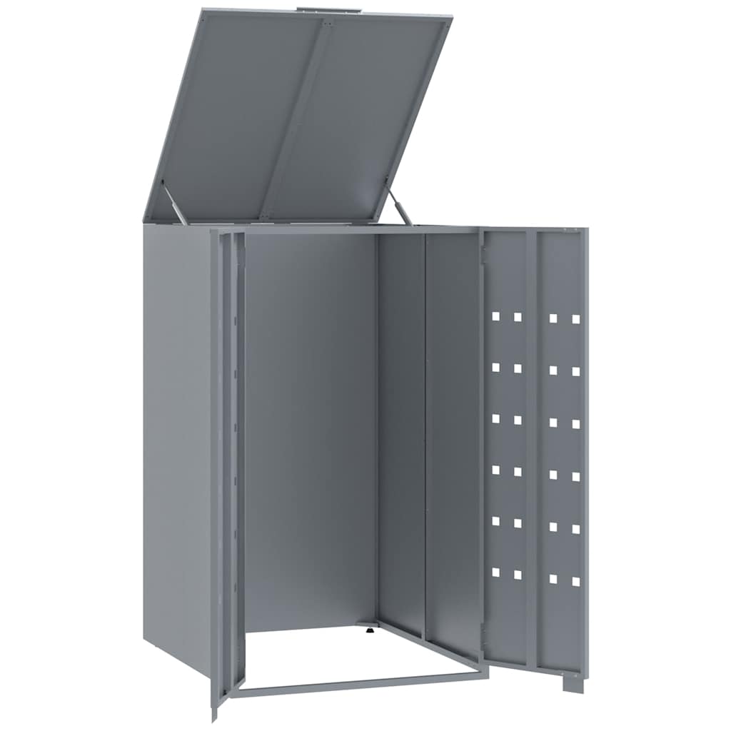 vidaXL Depozitare coș gunoi cu roți, 1 coș, gri, 69x79x117 cm, oțel vidaXL Depozitare coș gunoi cu roți, 1 coș, gri, 69x79x117 cm, oțel