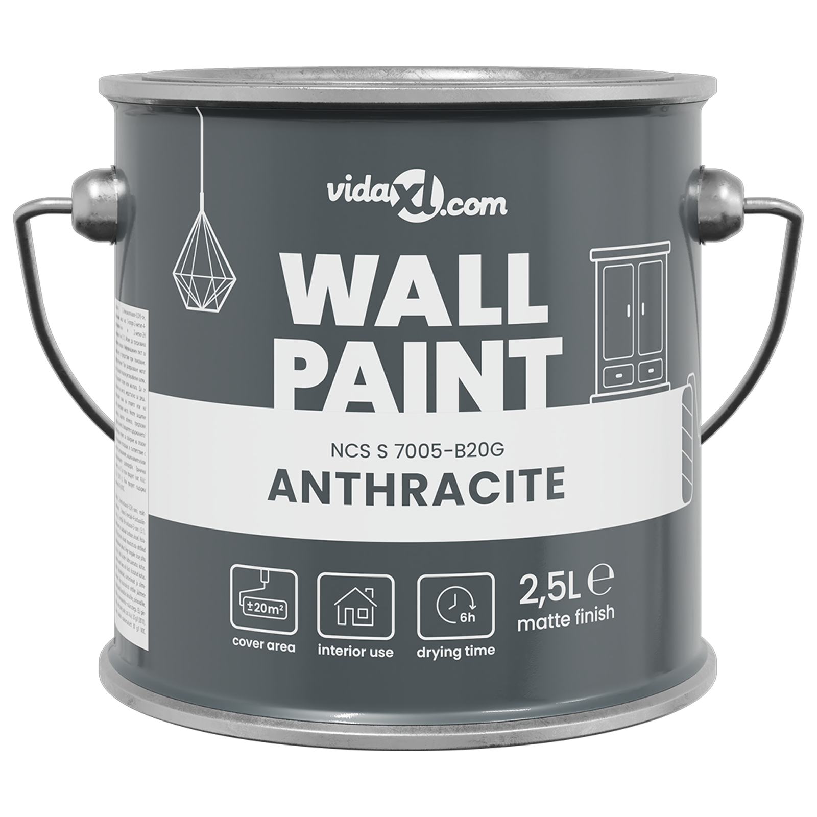 vidaXL Vopsea de perete Antracit 2.5 L