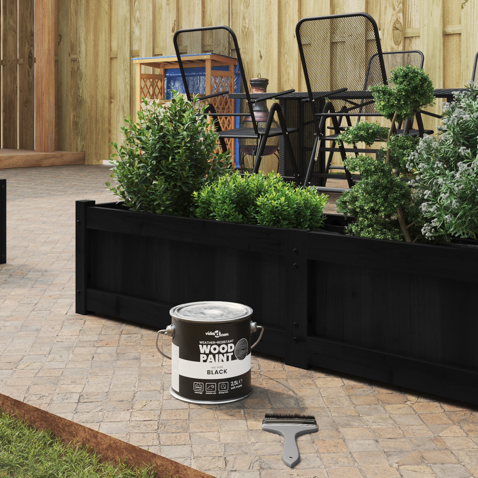 vidaXL Vopsea pentru lemn Negru 16,5 x 16,5 x 16 cm Print pe perete