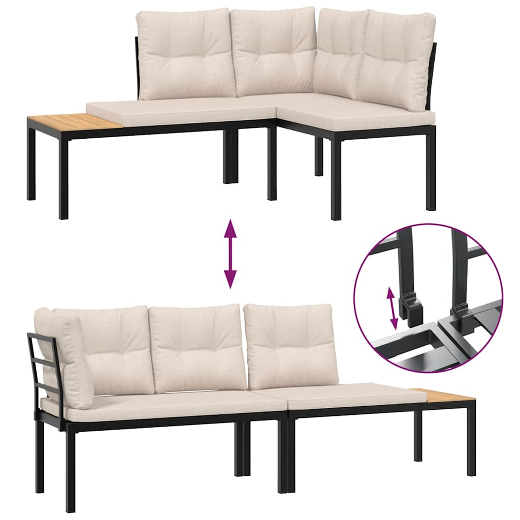 vidaXL Bănci de grădină cu perne 2 buc negru oțel vopsit electrostatic