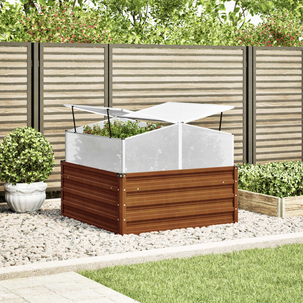 vidaXL Jardinieră de grădină cu seră, oțel pentru intemperii