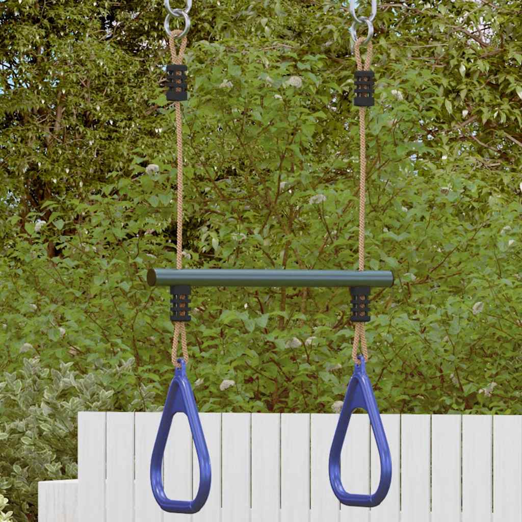 vidaXL Bară trapez cu inele de gimnastică copii, albastru/verde, oțel vidaXL Bară trapez cu inele de gimnastică copii, albastru/verde, oțel