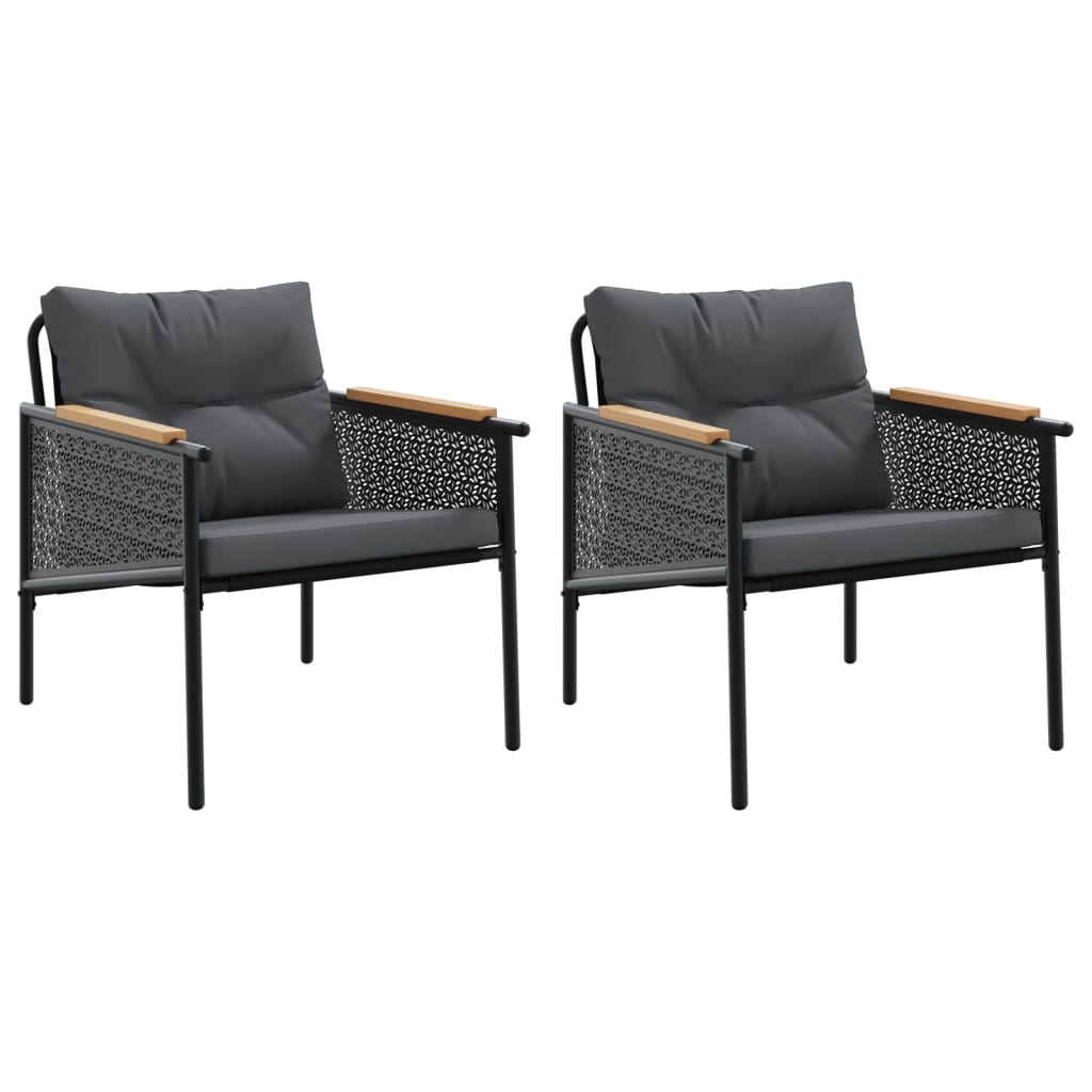 vidaXL Scaune de grădină cu perne, 2 buc., negru, oțel