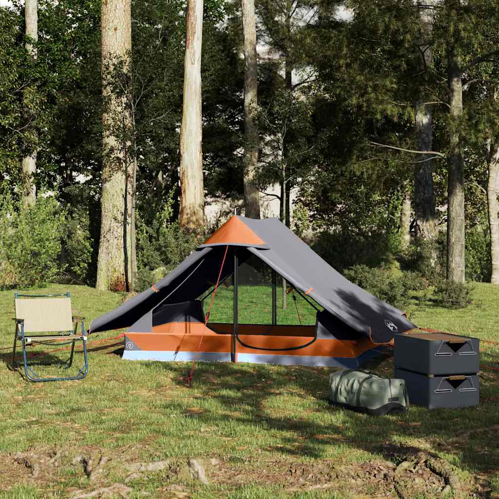 vidaXL Cort de camping pentru 2 persoane, gri, impermeabil