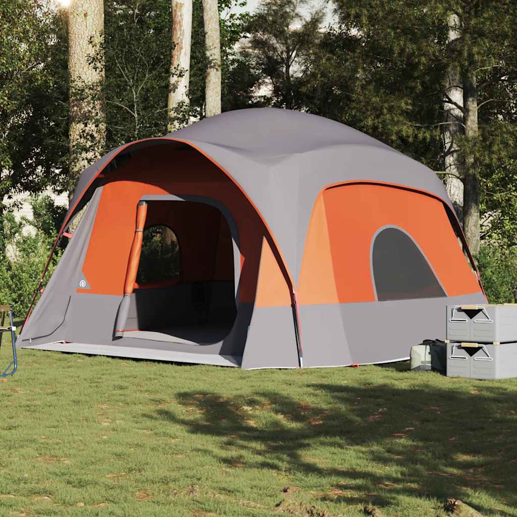 vidaXL Cort de camping pentru 6 persoane, gri/portocaliu, impermeabil