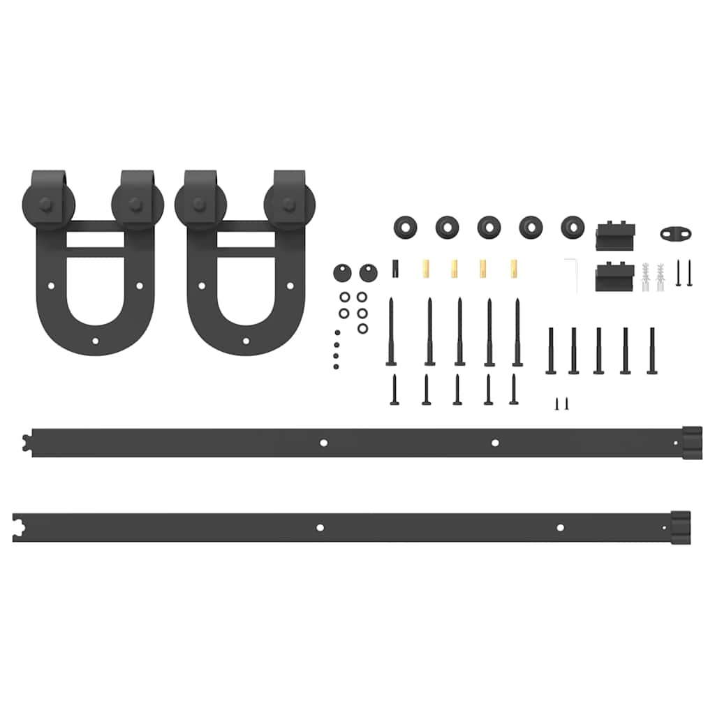 vidaXL Set feronerie pentru ușă glisantă, negru, 183 cm, oțel vidaXL Set feronerie pentru ușă glisantă, negru, 183 cm, oțel